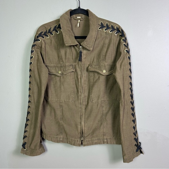 Free People jacket small military lace up olive green Faye grunge